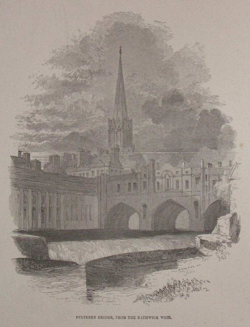 Wood - Pulteney Bridge, from the Bathwick Weir. - Dalziel